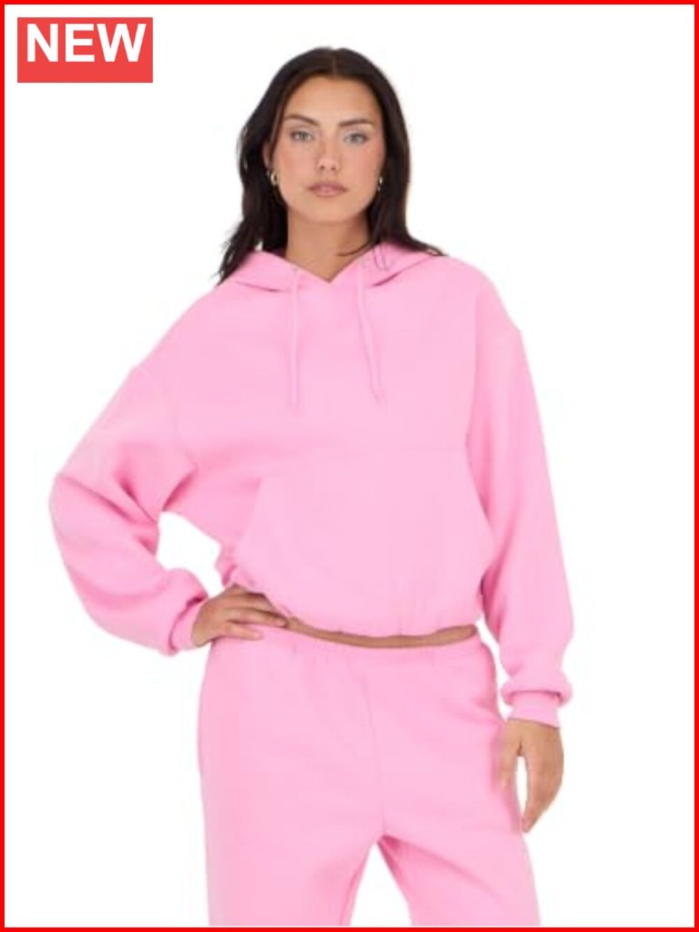 Cropped Hoodie Pullover Loungewear Elastic Hem Cotton Blend